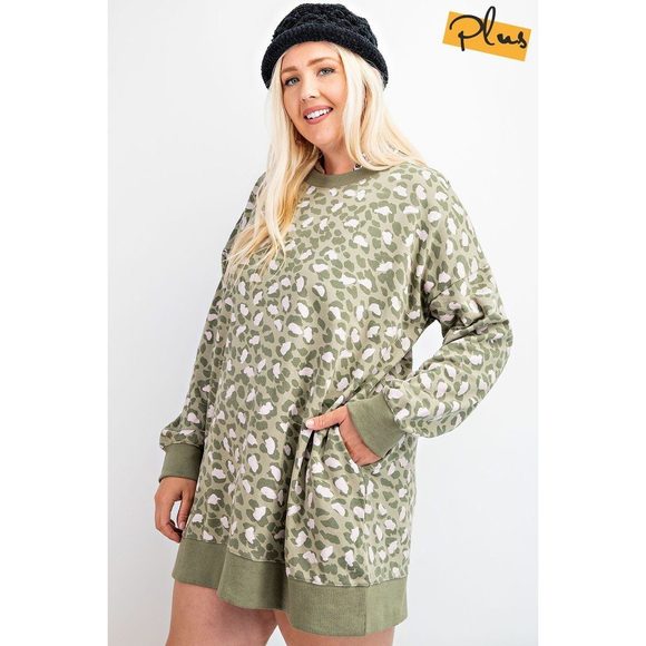 Leopard Printed Terry Knit Dress - Picture 2 of 6